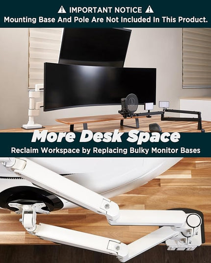 Heavy Duty Extension Arm [Accessory Only - Requires MA20PW-S Single Monitor Arm for Use] Dual 49" Vertical Stacked Monitor Mount Height Adjustable - 100x100 VESA Mount, White, MA20PW-A