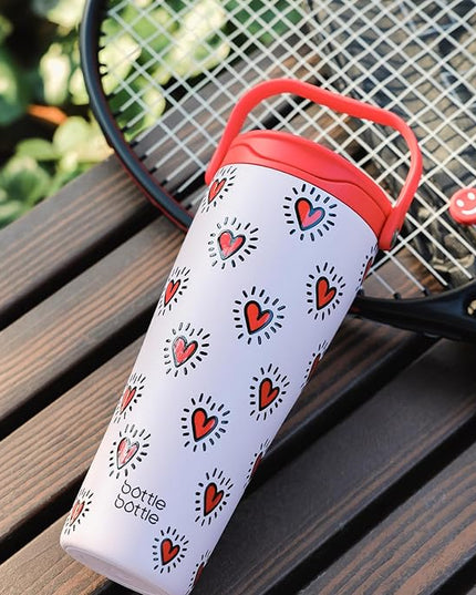 BOTTLE BOTTLE Insulated Tumbler with Handle & Straw Lid, 30oz Stainless Steel Leak-Proof Water Bottle for Hot & Cold Drinks, Add Ice Without Unscrewing, BPA-Free for Travel, Office(Heart Beats)