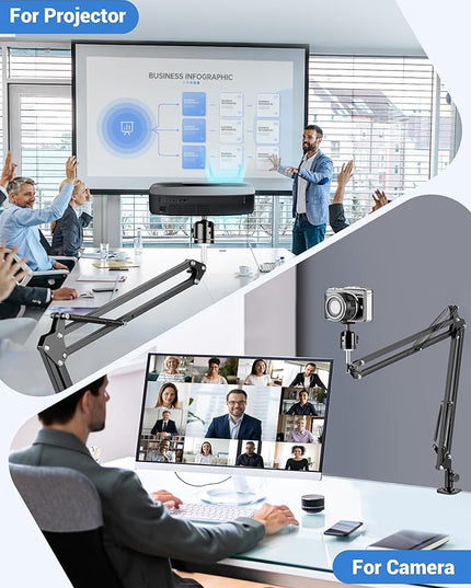 Overhead Camera Mount, Desk Camera Mount with 360° Adjustable Arm and Phone Holder for DSLR Cameras/iPhone/Webcam/Ring Light, Desk Phone Stand for Video Recording,Zoom Meeting,YouTube,TikTok