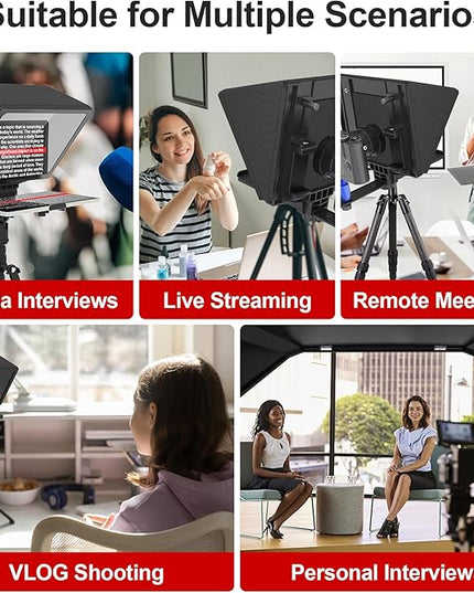 9.3-Inch All-Metal Teleprompter, 70/30 Beam Split Glass, 1/4’’ Thread, Phone & Camera Compatible, Portable for Video Recording