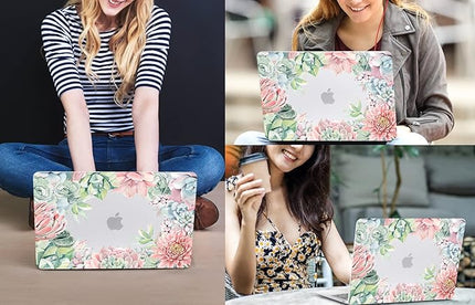 CISSOOK Compatible with MacBook Air 13.6 Inch Case 2022 2024 2025 Release M2 M3 M4, Succulent Plants Cover with Keyboard Cover USB Adapter for MacBook Air 13.6 inch A2681 A3113 A3240- Succulents