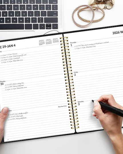 SUNEE 2026 Weekly & Monthly Planner 9"x11.2"- 12 Month (January 2026 - December 2026), Vegan Leather Cover, Pocket, Bookmark, Notes, Monthly Tab, Black