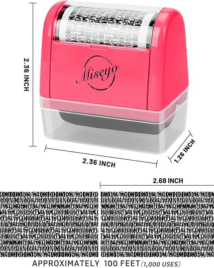 Miseyo Wide Identity Theft Protection Roller Stamp Set - Peach (3 Refill Ink Included)