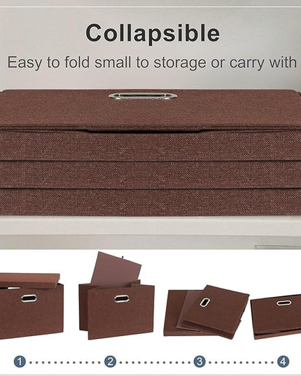 Large 17" 36 Quart Collapsible Stackable Storage Bins with Lids, 3 Packs Dark red Foldable Fabric Closet Storage Boxes with Lids, Heavy-duty Linen Cube Baskets(17x12x11)