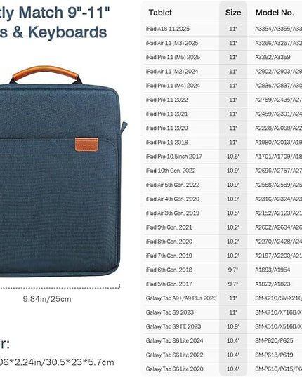 MoKo 9-11 Inch Tablet Sleeve Bag Handle Carrying Case with Shoulder Strap Fits 11inch iPad Air M3, iPad A16 2025, Pro 11 inch, iPad 10/9/8/7th Gen, Tab S8/S9 11", Indigo