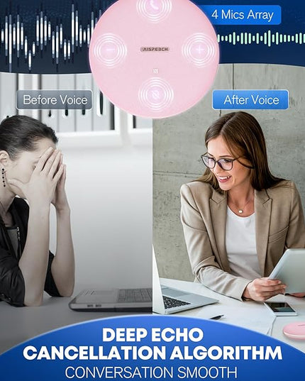 M4 Bluetooth Speakerphone Conference Speaker and Microphone with AI Noise Reduction GPT Transcription Speakers for Computer Desktop 360° Voice Pickup at Home Office for Teams/Zoom, Pink