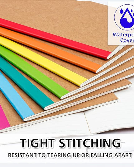 feela 16 Pack Composition Notebooks Bulk, Kraft Cover Lined Blank College Ruled Composition Travel Journals with Rainbow Spines For Women Students Business, 60 Pages, 8.3”x 5.5”, A5, 8 Colors
