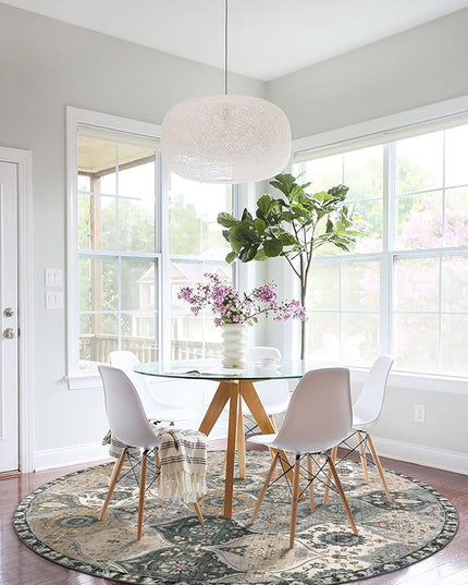 Lahome Moroccan Trellis Washable Round Area Rug, Soft Round Rugs 6ft Ultra-Thin Non-Slip, Vintage Large Circle Carpet for Bedroom Living Room Kitchen Nursery, Grey