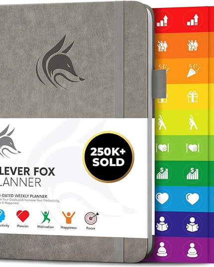 Clever Fox Planner – Undated Weekly & Monthly Planner for Productivity, Time Management & Goals – Organizer Journal – A5 (Gray)