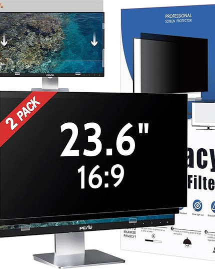 [2-Pack] 23.6 Inch Privacy Screen for Computer Monitor 16:9 Aspect Ratio, Eye Protection Anti Blue Light Glare Shield, 23.6inch Removable Black Blackout Anti Spy Desktop Security Private Filter