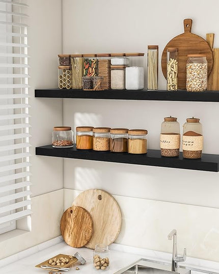 RICHFOCUS 48Inch Floating Shelves for Wall 1 Pack Shelves for Bedroom|Kitchen|Bathroom Wall Mounted Rustic Wood Floating Shelf with Invisible Brackets for Books|Storage|Decor, Black