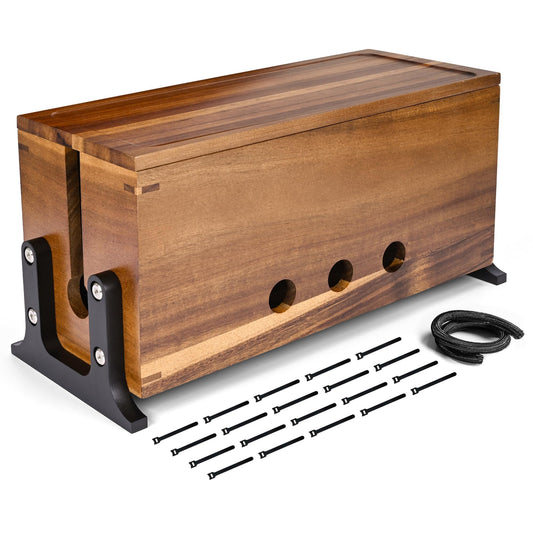 Extra Large Acacia Wood Cable Management Box, Pet Child Safe Cord Hider