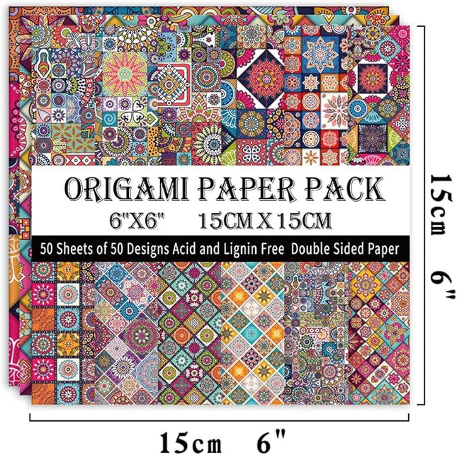 Origami Paper Kit 50 Sheets 70GSM 6 Inch Square Double Sided Color 50 Vivid Japanese Washi Chiyo Colors for Hand Crafts Origami Paper Arts Creativity.Ethnic Style