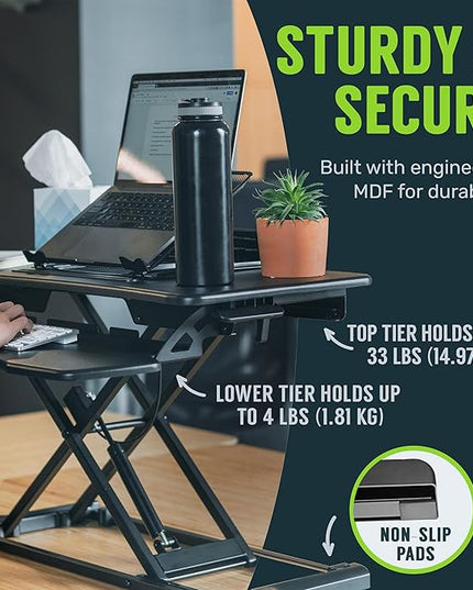 TechOrbits Standing Desk Converter-32-inch Height Adjustable, MDF Wood, Sit Riser-Black, 32"