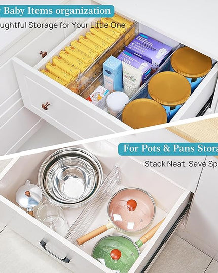 Vtopmart 8 Pack 6" Tall Upgrade Drawer Dividers for Big and Deep Drawer, 12.8"-22.3" Adjustable Expandable Dresser Drawer Organizer, Clear Plastic Separators for Dresser, Baby Supplies, Kitchenware