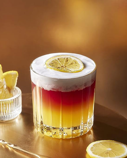 LEMONSODA Premium Double Rock Old Fashioned Whiskey Glass Tumbler - Set of 6-12oz - Perfect for Scotch, Whiskey, Cocktails, Bourbon and Cognac - For Gifts, Parties - (Lines)