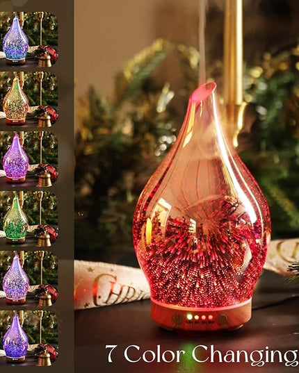 Porseme Essential Oil Diffuser 3D Firework Glass Aromatherapy Ultrasonic Humidifier Rose Gold, Auto Shut-Off, Timer Setting, BPA Free, Aroma Decoration for Home, Office, Gym, Spa, Premium Gift 150ml