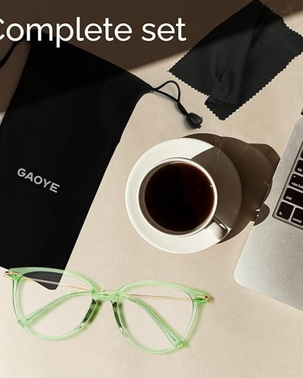 Gaoye Blue Light Blocking Glasses - Trending Round TR90 Frames, Metal Arms, UV400 Protection - Matching Soft Case
