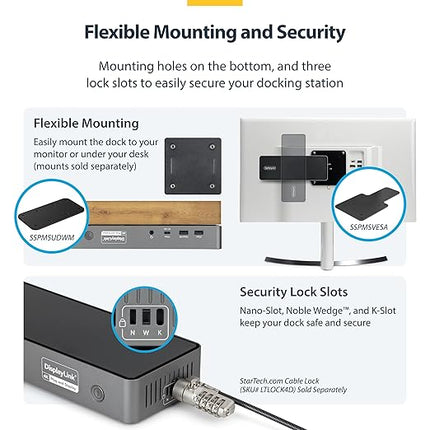 StarTech.com Triple Monitor USB-C Docking Station, 4K 60Hz DisplayLink Dock for MacBook M1 M2 M3 M4 & Windows, 2.5GbE, 2X HDMI & 2X DP, 140W Laptop Charging, USB-C DP Alt Mode - TAA