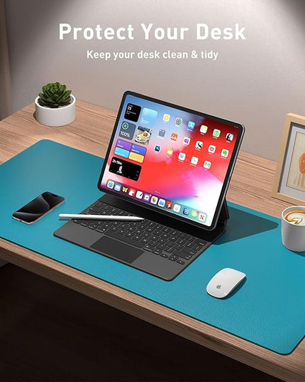 Aothia Leather Desk Pad Protector, Mouse Pad, Office Desk Mat, Non-Slip PU Leather Desk Blotter, Laptop Desk Pad, Waterproof Desk Writing Pad for Office and Home (Turquoise,36" x 17")