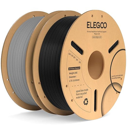 ELEGOO PLA Plus Filament 1.75mm Black & Gray 2KG, PLA+ Tougher and Stronger 3D Printer Filament Dimensional Accuracy +/- 0.02mm, 2 Pack 1kg Spool(2.2lbs) Fits for Most FDM 3D Printers