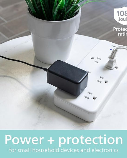 Philips 6-Outlet Surge Protector with Multiple Outlets, 8 Ft, Braided Cord,1080 Joules, Adapter-Spaced, White, SPC6066WB/37