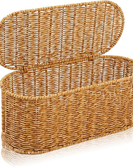 Cable Management Box, Handmade Rattan Cable Organizer, 2 Open Slots Cords Hider Box, Under Desk Cord Organizer for Computer Router USB Hub & Power Strip, Patent Pending, 15.9" x 6.5" x 6.5", Natural