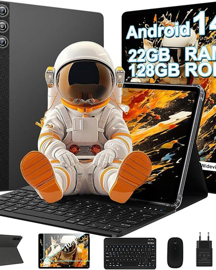 Android 14 Tablet, 2025 Tablets with 10 Inch IPS Incell Screen, 22GB+128GB (1TB Expand), 8000mAh Octa-Core Tablet with Keyboard, Mouse, Case, GPS, BT5.0, Support Widevine L1, Split Screen -Metal Brown