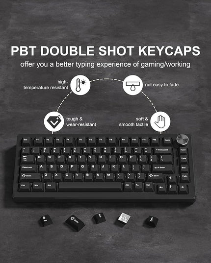 Womier Double Shot PBT Keycaps Set 138 Keys, Cherry Profile Custom Keycaps 60 65 75 100 Percent for 61/64/68/84/87/100/104/108 Retro Gaming Mechanical Keyboard, Black