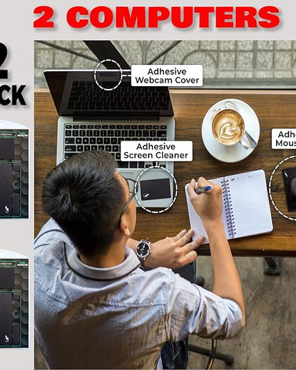 Mouse Pad Adhesive Bottom - Sticks to Any Surface - Portable - Webcam Covers and Screen Cleaner Included (2 x Black)