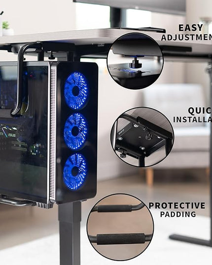 VIVO Heavy Duty Adjustable Under-Desk PC Mount, Home and Office Computer CPU Holder with Secure Locking, Supports up to 66 lbs, Black, MOUNT-PC04B