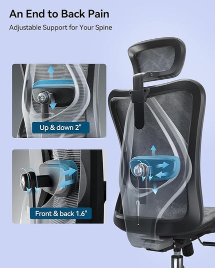 SIHOO M57 Ergonomic Mesh Office Chair, High Back Home Desk Chair with 3D Armrests, Lumbar Support and Adjustable Headrest, Comfortable Computer Chair, Big & Tall Office Chair Hold 330 LBS-Grey