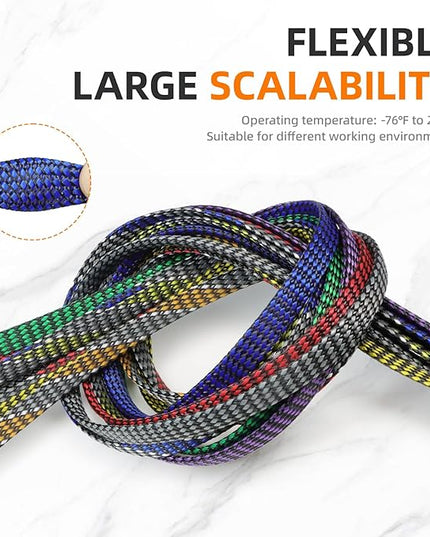 Braided Expandable Cable Sleeve, 25ft PP Cotton and PET Braided Cable Management, Flexible Mesh Wire Loom and Cable Protector for TV, Computer, Home Theater, Automotive (Blue, 5/16")