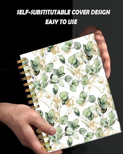 Spiral Journal Notebook for Women,A5 College Ruled Notebooks 6"x 8.4",Gold Eucalyptus Branches 120 Pages Lined Journal with Premium Thick Paper,Perfect for School Office Home Gifts(Watercolor Tropical