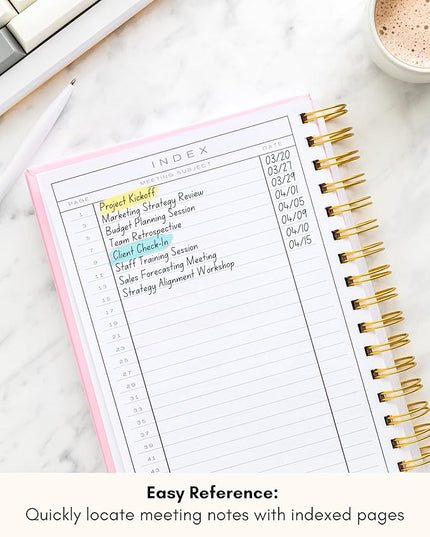 Lamare Meeting Notebook for Work Organization – Perfect Work Notebook for Note Taking & Meeting Planner for Productivity