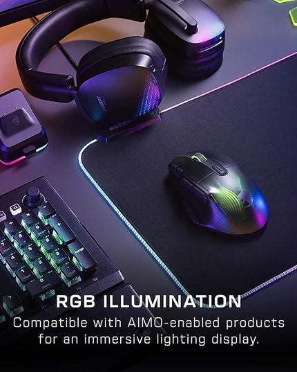 Turtle Beach Kone XP Air Wireless RGB Gaming Mouse, 19000 DPI Optical Sensor, 100-hour Rechargeable Battery & Charging Dock, 29 Programmable Inputs, Ergonomic Design, Bluetooth, 4D Wheel – Black