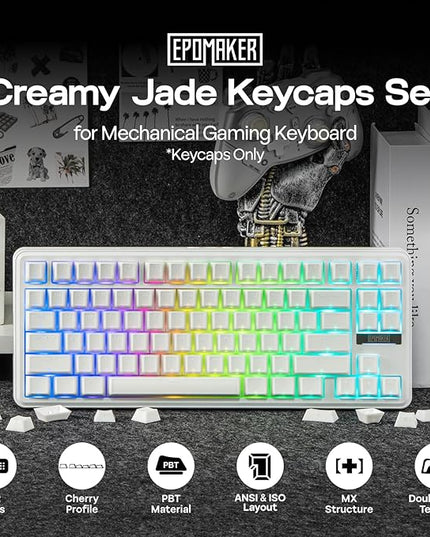 EPOMAKER Creamy Jade PBT Keycaps, 142 Keys, Double Shot, Cherry Profile, 60%/75%/96%/Full Size, Custom Keyboard Keycaps Set for Mechanical Gaming Keyboard (White)