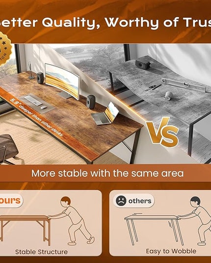 PRAISUN 70.8 X 29.5 Inch Computer Desk with Deeper Desktop, Gaming Office Writing Work Desk for Home Office, Study, Bedroom, Work from Home, Metal Frame, Rustic Brown