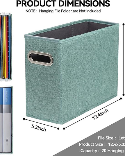 4 Packs Letter Size File Organizer, File Folders Organizer, Fabric Storage Box, Collapsible Paper Organizer with Metal Handle, Smooth PVC Rails, Only Box (Green)