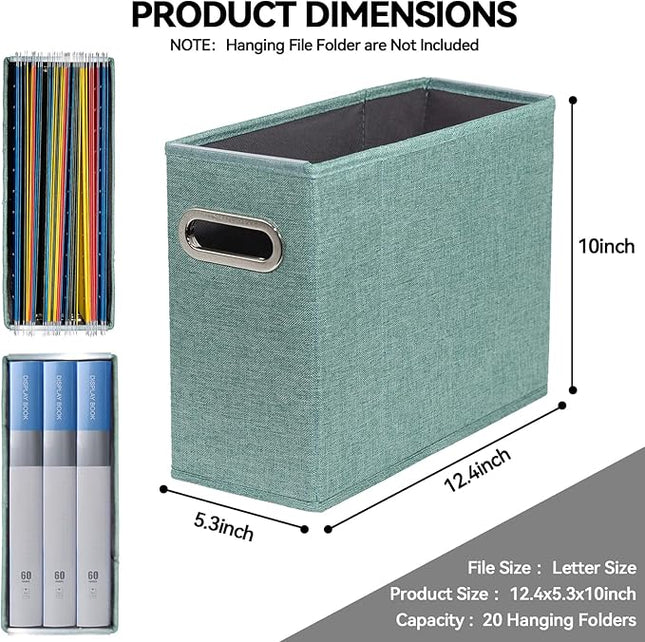 4 Packs Letter Size File Organizer, File Folders Organizer, Fabric Storage Box, Collapsible Paper Organizer with Metal Handle, Smooth PVC Rails, Only Box (Green)