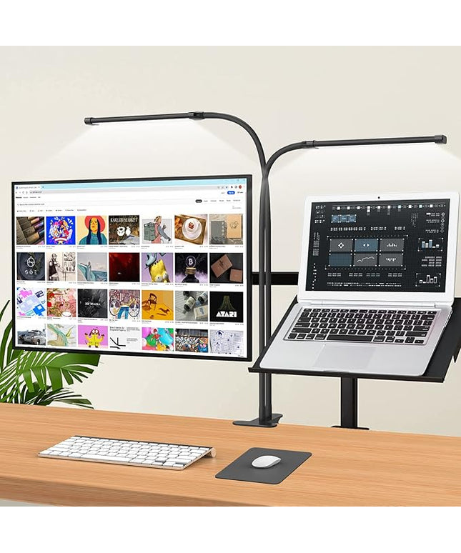 iZELL Desk Lamp, [2 LED Tube] Desk Lamps for Home Office with Clamp, Flexible Gooseneck LED Book Light, Easy Clip on Reading Lights for Bedrooms Beside Table Headboard College Dorm Bed Room - Black
