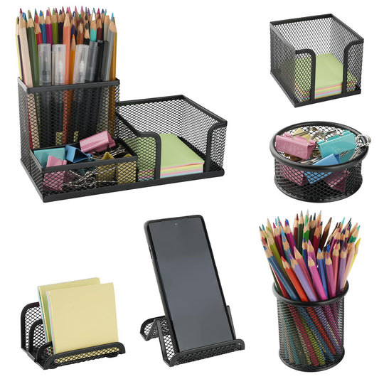 Uppmeant 6 Pack Mesh Metal Desk Organizer Office Stationery Storage Set