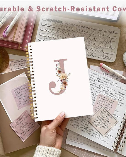 Lacama Customized Monogrammed Gifts, Pink Initial Letter J Notebook Journal, Birthday Gifts for Women, Aesthetic Wildflower Personalized Spiral Notebook, School Supplies, Office Supplie 5.5x8.3