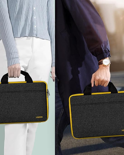 Hseok Laptop Case 13.3-14 inch Briefcase Handbag, Water-Resistant and Shockproof Computer Sleeve Compatible with MacBook Pro 14", Mac Air/Pro 13.3" and 13"-14" Notebooks Chromebooks,Black-Yellow