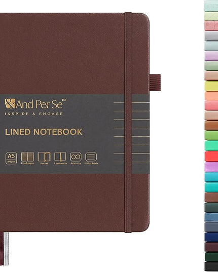 &And Per Se Lined Journal Notebook, 160 Pages, A5 5.7 x 8 inches College Ruled Thick Paper Notebook Journals for Writing, Hardcover Notebooks for Women Men Office School (1 Pack, Chocolate)