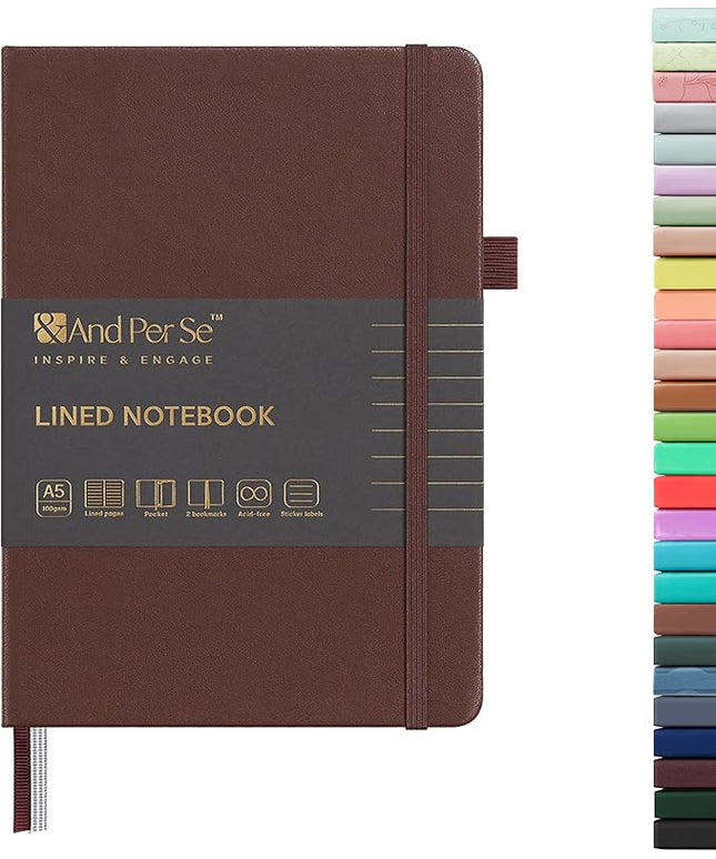 &And Per Se Lined Journal Notebook, 160 Pages, A5 5.7 x 8 inches College Ruled Thick Paper Notebook Journals for Writing, Hardcover Notebooks for Women Men Office School (1 Pack, Chocolate)