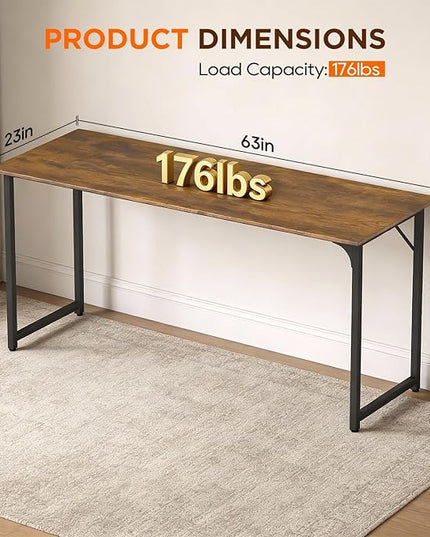 PayLessHere | 63 Inch Computer Desk | Vintage | Office Desk with Metal Frame, Adjustable Feet | Water-Resistant, Scratchproof Surface | Sturdy Writing Table for Home Office or Study | Pack of 1