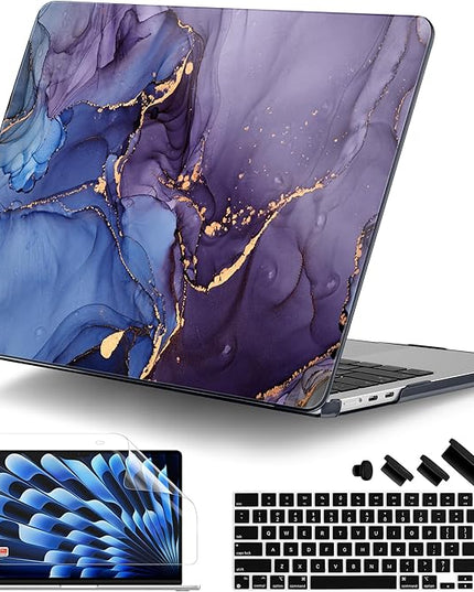 DONGKE for M4 MacBook Air 13.6 Inch Case 2025 2024 2023 2022 Model A3240 A3113 A2681 M3 M2 Chip, Plastic Hard Shell Case Cover with Touch ID for MacBook Air 13 Inch M4 - Abstract Marble