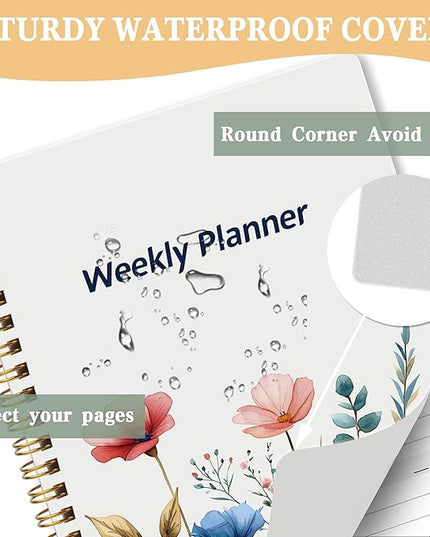 Undated Weekly Planner - Weekly Goals Notebook, A5 To Do List Planner, Habit Tracker Journal with Spiral Binding Floral Cover