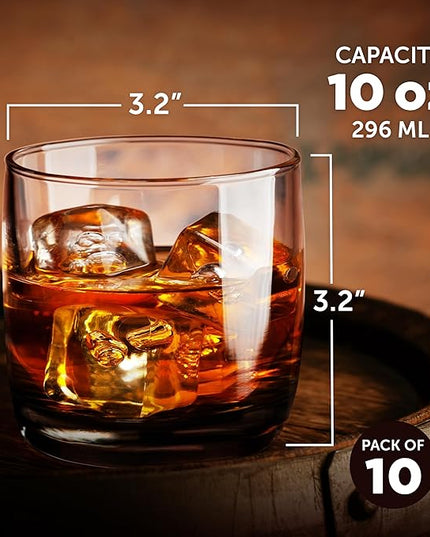 DISCOUNT PROMOS Monterrey Whiskey Glasses, 10 oz Set of 10, Bulk Pack - Heavy Base Old Fashioned Drinking Glass, Bourbon, Scotch Rocks Glasses - Black Bottom Color